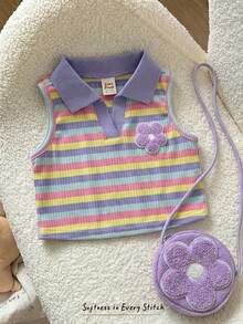 Cozy Pixies 女婴柔软针织无袖套头衫，饰有心形花卉图案