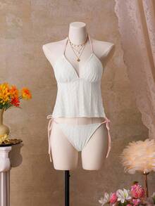 Bellisia 女士夏季度假可爱特殊面料印花撞色V领吊带背心 - 粉色 - 查看 1