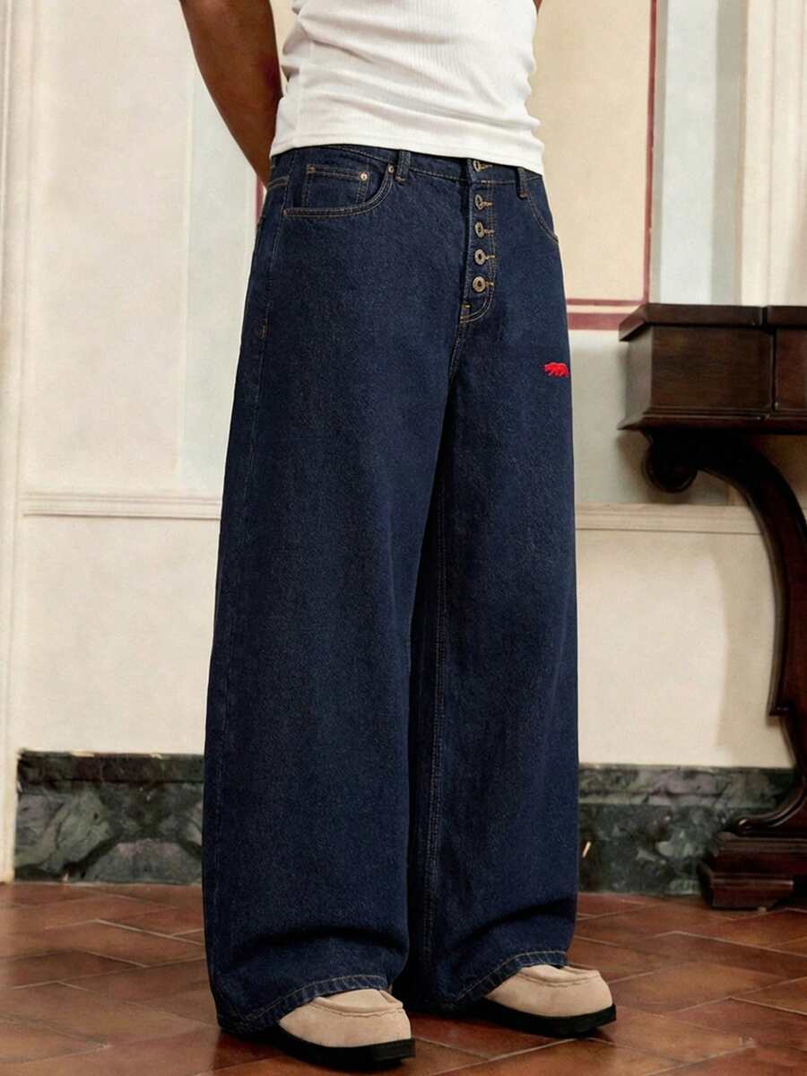 ESTAVOR 男士时尚休闲纽扣牛仔裤 - 藍色 - 查看 1