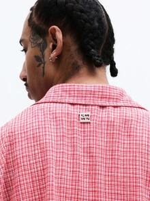 SUMWON Camisa casual de manga corta con botones y cuello, a cuadros rosas, para hombre, para verano y primavera - Rojo - Ver 7