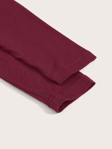 SHEIN BASICS Women's Casual Minimalist Turtleneck Long Sleeve Fleece T-Shirt, Burgundy