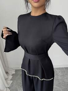 Graceveil Conjunto elegante de mujer con cuentas, estilo árabe, adecuado para primavera y otoño - Negro - Ver 3