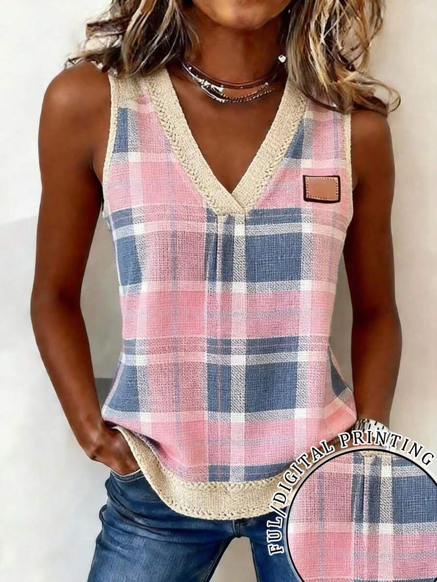 EMERY ROSE New Arrival Plaid Vest For Women, Versatile & Slimming Casual Top - Red - View 1