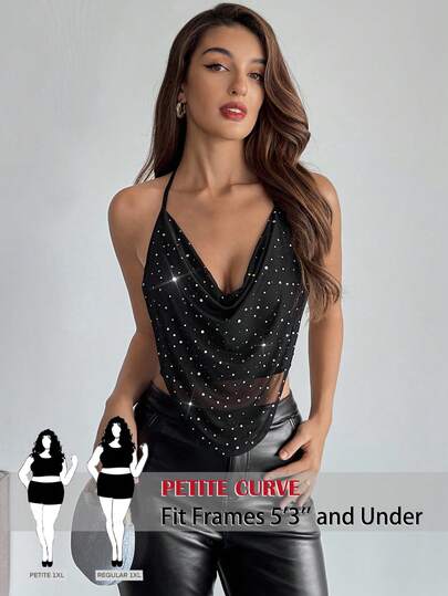 SHEIN PETITE CURVE Plus Size Women's Sequin Draped Neck Sexy Fashion Camisole