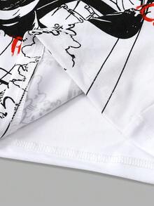 ROMWE MEN Street Life Kaos Lengan Pendek Pria Kerah Bulat Motif Kartun Huruf Kasual Serbaguna untuk Berpergian - Putih - View 7