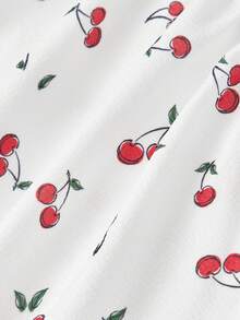 SHEIN MOD 樱桃印花巴洛克腰线连衣裙 – 花园茶会、约会、派对、女士春夏连衣裙、沙滩装、春假、度假、野餐、节日、生日装 - 紅白色 - 查看 5