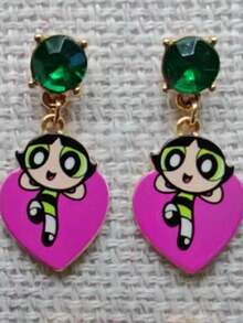 THE POWERPUFF GIRLS X SHEIN 花朵图案锌合金水钻耳钉，心形耳环套装，奢华小众，休闲时尚，适合派对、音乐会、节日等场合。 - 金色 - 查看 7