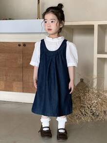 DAZY Baby Girl Vintage Korean Style Washed Bib Dress Toddler Girls Clothes - Dark Wash - View 4