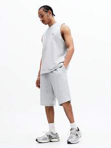 SUMWON Men Tank Top And Shorts Co Ord Set With Small Logo Crew Neck Sleeveless Regular Fit Summer Casual Lounge Wear Matching Set - Grey - View 3