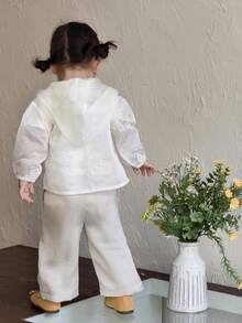 DAZY Toddler Girls' Hooded Textured Casual Spring/Summer Long Sleeve Versatile Jacket - White - View 2