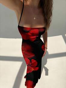 Aloruh 女士优雅印花露背吊带连衣裙，适合夏季，印花图案，度假连衣裙，沙滩连衣裙 - 彩色 - 查看 5