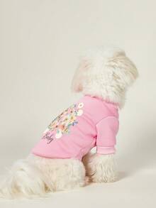 PETSIN 1 Cute Bunny Bouquet Printed Pet For Autumn And Winter, Pink Thick Warm Pet Clothing - Pink - View 2