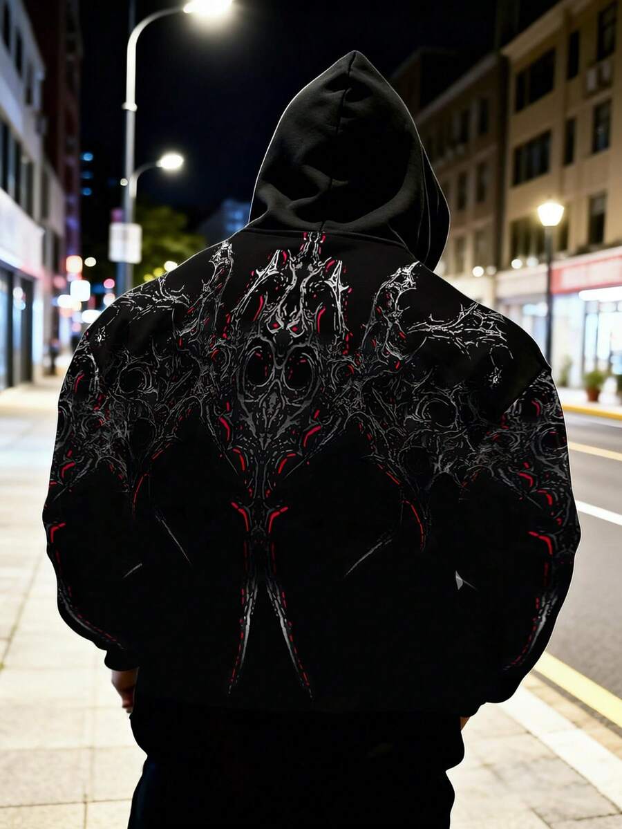 Manfinity LEGND Casual Long Sleeve Hooded Men's Sweatshirt, Suitable For Everyday Wear, Gothic Hoodie, Hoodies Graphic Black, Spider Hoodie Black, Hip Hop Spider Hoodie , Fall - Multicolor - View 1