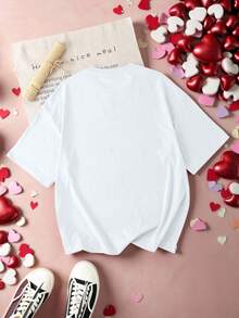 Manfinity Homme Men's Heart Print Round Neck Short Sleeve T-Shirt Couple Tshirt Couple Twinning Outfits Couple Clothes Set Heart Shirt Unisex T Shirts - White - View 3