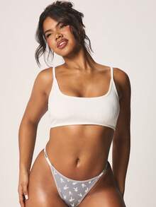 Missguided x Playboy 罗纹丁字裤，饰有兔子图案，弹性腰带设计，日常穿着舒适。 - 深灰色 - 查看 4