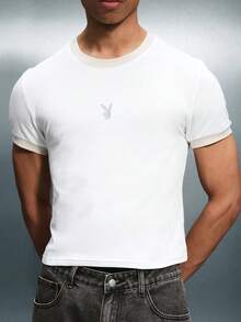 PLAYBOY X SUMWON 男士必备圆领短袖T恤，胸前饰有小Logo，常规版型，纯棉基础款T恤，适合日常休闲穿着 - 白色 - 查看 6