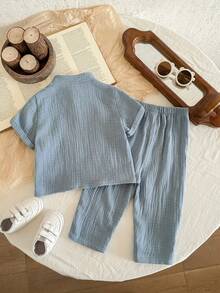 LMoss Kids 男婴针织软领短袖上衣和松紧腰裤两件套