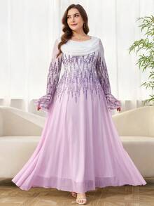 Ellevyn Đầm dài tay xòe thanh lịch cỡ lớn - Màu tím - Xem 4