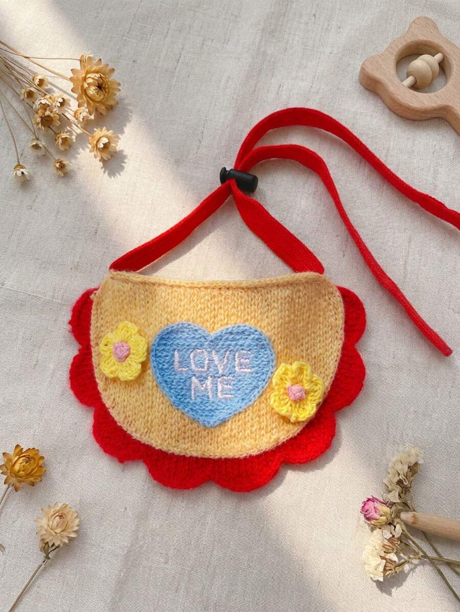 PETSIN 红色蕾丝围兜头巾带领带装饰，LOVEEME 英文字母 3D 向日葵针织可爱卡通刺绣宠物围巾 - 彩色 - 查看 1