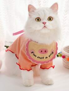 PETSIN 粉色小猪宠物头巾，系带装饰，3D针织可爱卡通刺绣宠物围巾 - 彩色 - 查看 3