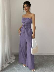 Elenzga 女士夏季休闲条纹抹胸连体裤 - 随机花卉图案 - 彩色 - 查看 5