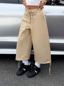 Muchica 女士休闲宽松低腰七分裤，夏季 - 卡其色 - 查看 4