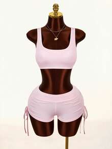 Amplova 2026新款基础款三件套，运动外套，休闲收腰女装 - 粉色 - 查看 3