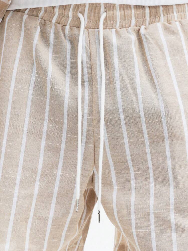 Striped Button Down Shirt And Shorts Set