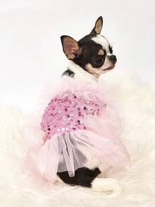 PETSIN 1pc Pet Universal Valentine's Day Sequin Mesh Princess Dress Dog Apparel