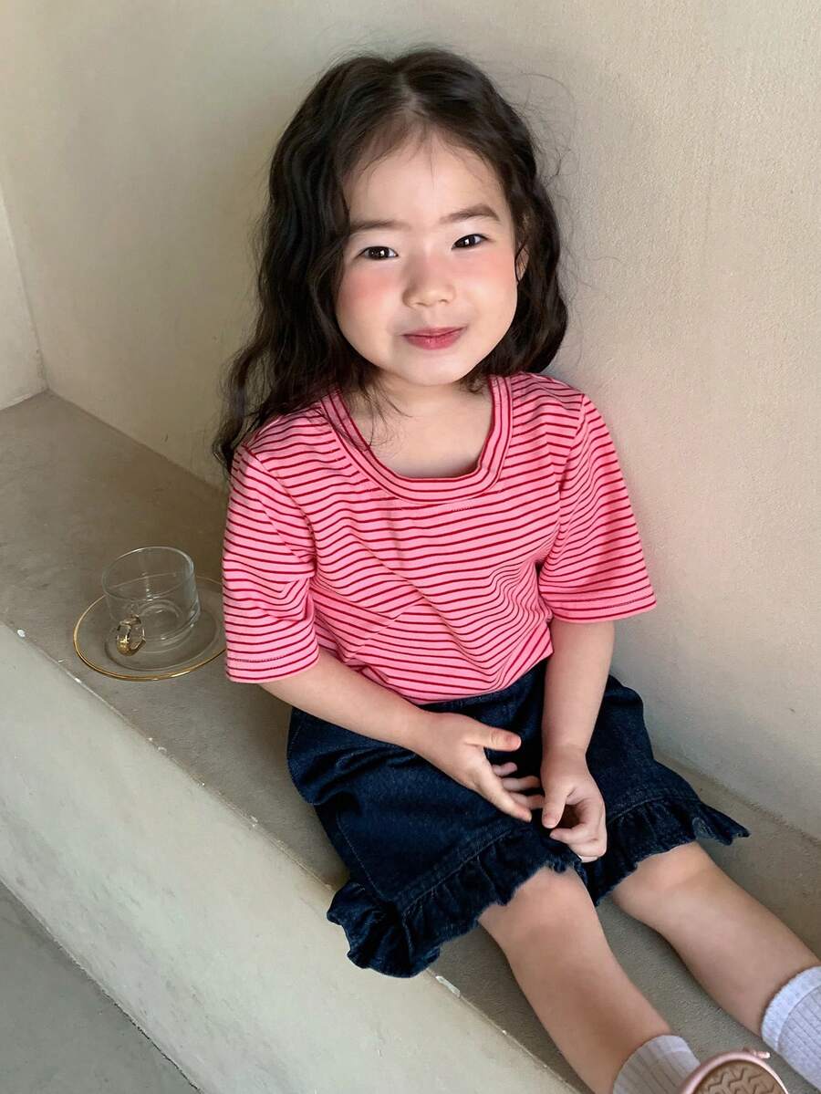 DAZY 女童圆领条纹短袖上衣，春夏款