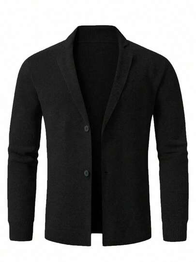 Manfinity Homme Men's Casual Everyday Commute Simple Solid Color Shawl Neck Button-Front Cardigan, Autumn/Winter