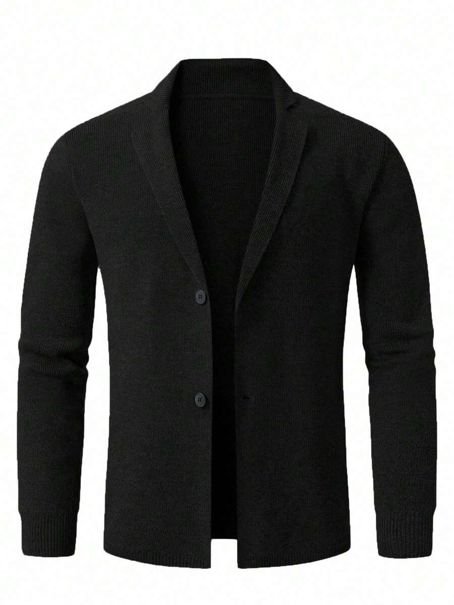 Manfinity Homme Men's Casual Everyday Commute Simple Solid Color Shawl Neck Button-Front Cardigan, Autumn/Winter - Black - View 1