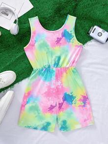 Sparklyn 这款扎染无袖连体裤专为青春少女设计，是夏日活力单品！扎染印花带来青春气息，圆领和收腰设计舒适又显身材，宽松的短裤剪裁透气不闷热。无论是搭配运动鞋外出，还是搭配运动鞋运动，都能轻松展现少女休闲活力的风采。是春夏旅行和日常穿着的理想之选。 - 彩色 - 查看 2