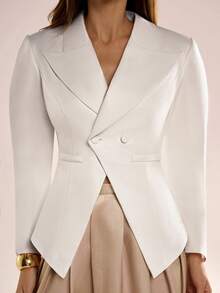 Avenya Balloon Sleeve Lapel Hem Slit Blazer - White - View 3