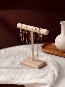 Madebyblanc 1 pieza Organizador de almacenamiento multifuncional con grano de madera natural en forma de T, soporte para exhibir pulseras y joyas para uso en tienda minorista, hogar, regalo, fiesta de boda, decoración, vitrina decorativa - Color madera - Ver 3