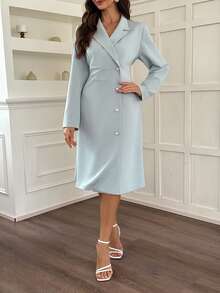 Vivie Lora 女士翻领修身中长连衣裙，通勤风格 - 綠色 - 查看 5