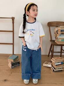 DAZY Girls Young Girl Fall Embroidered Wide Leg Jeans - Blue - View 4