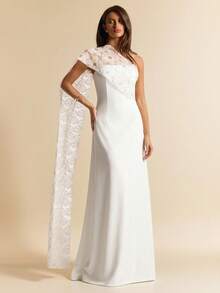 SHEIN BAE 白色提花披肩领连衣裙，优雅无肩带长裙，适合外出、派对、约会、情人节、下午茶、早午餐、正式场合。 - 白色 - 查看 4