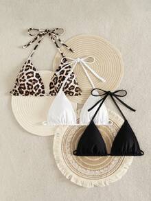 Swim Vcay Summer Springbreak New Sexy & Elegant Halter Neck 3-Piece Swimwear Set, Suitable For Beach, Pool Party - Multicolor - View 5