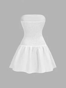 Firerie Kids Firerie Kids 少女褶裥腰身无袖休闲连衣裙，时尚百搭，适合派对、郊游、姐妹合照、公园、露营、度假、日常休闲穿着 - 白色 - 查看 2