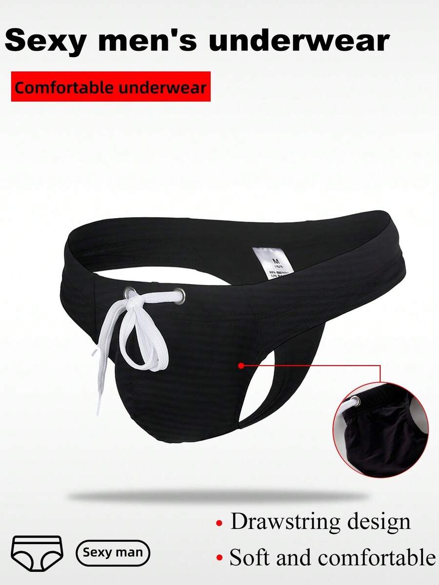 Manfinity Swimmode Men's Drawstring Waist Sexy Fashion Thong Swimwear - Black - View 1