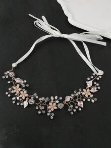 Cirelle Bentiță de păr cu flori din cristale și perle – accesoriu de păr elegant și reglabil pentru mireasă, accesoriu de păr în stil prințesă pentru mireasă, domnișoare de onoare, petreceri și ținute de zi cu zi - Multicolor - Vizualizare 11