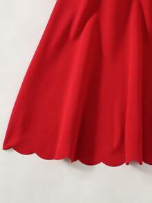 SHEIN 少女休闲优雅时尚纯红色立领无袖A字连衣裙，优雅花瓣下摆弧形下摆无袖连衣裙，情人节连衣裙 - 紅色 - 查看 5