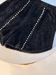 GlowEve Women's Pearl Decorated Warm Shorts - Black - View 6
