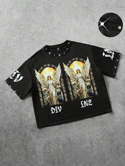 Street Life maglietta ampia da uomo con stampa di strass