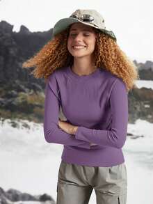 In My Nature Women's Casual Raglan Sleeve Outdoor Thermal T-Shirt - Violet Purple - View 5