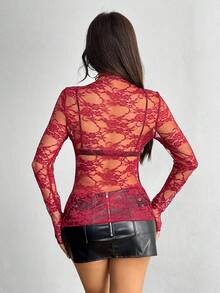 EgrlEra 蕾丝边修身长袖上衣 Y2K - 紫紅色 - 查看 2
