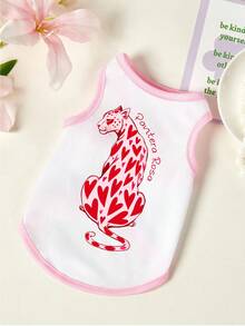 PETSIN 1pc Leopard Print Pet Vest, Breathable And Skin Friendly, Pink And White