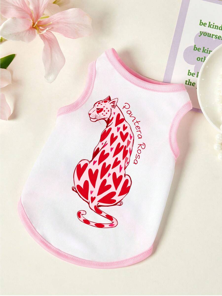 PETSIN 1pc Leopard Print Pet Vest, Breathable And Skin Friendly, Pink And White
