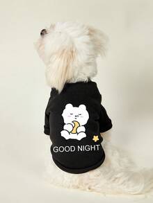 PETSIN 1 件可爱北极熊星星字母印花宠物黑色秋冬加厚保暖宠物服装 - 黑色 - 查看 5